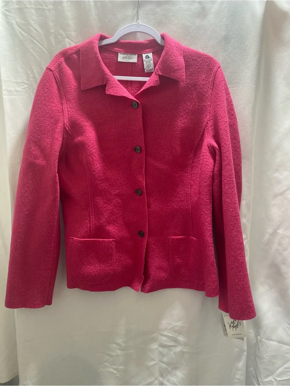Lord & Taylor hot pink wool button front blazer women patch pockets  14’ Vintage
